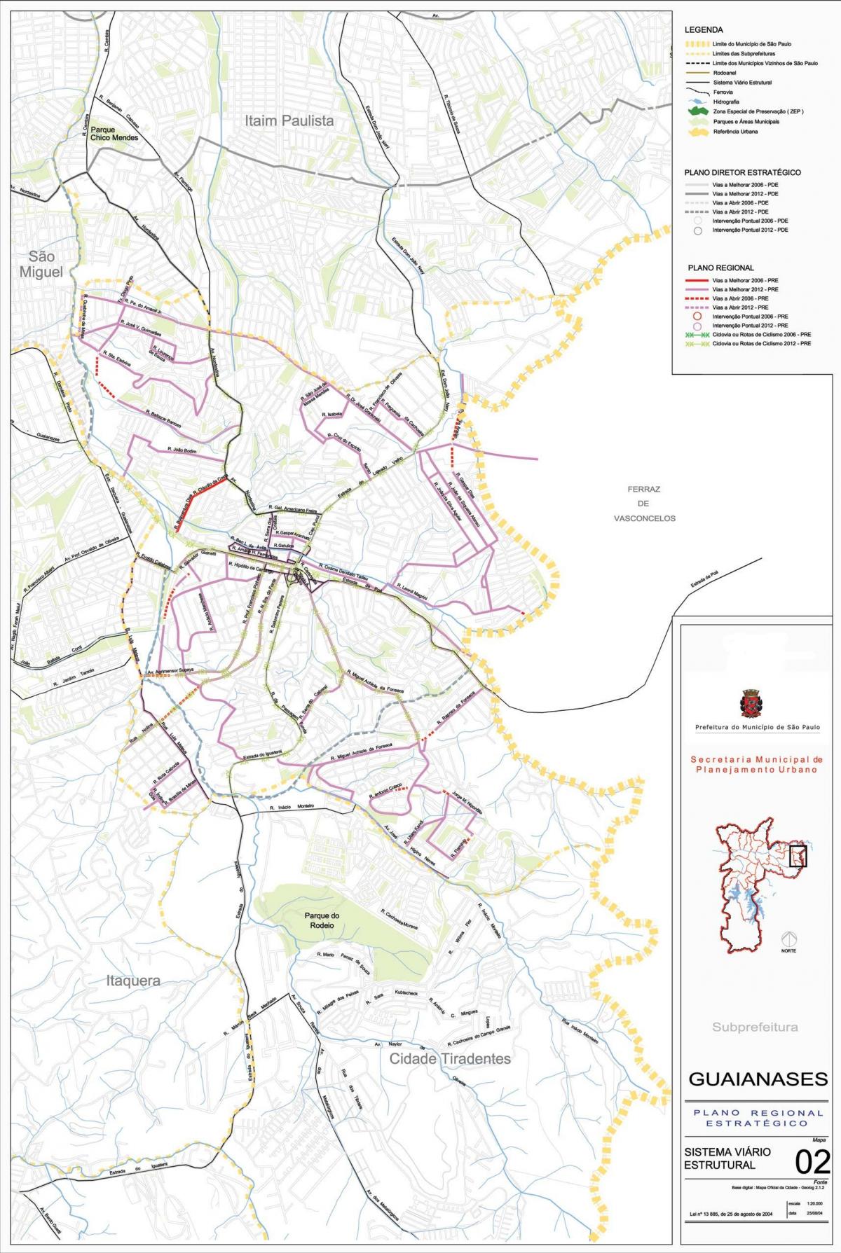 Kaart Guaianases São Paulo - Teede