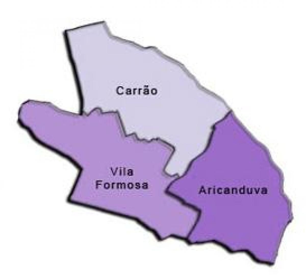 Kaart Aricanduva-Vila Formosa alam-prefektuur