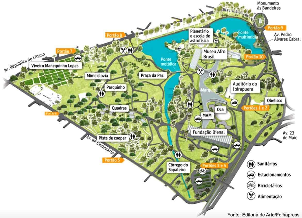 Kaart Ibirapuera Park São Paulo