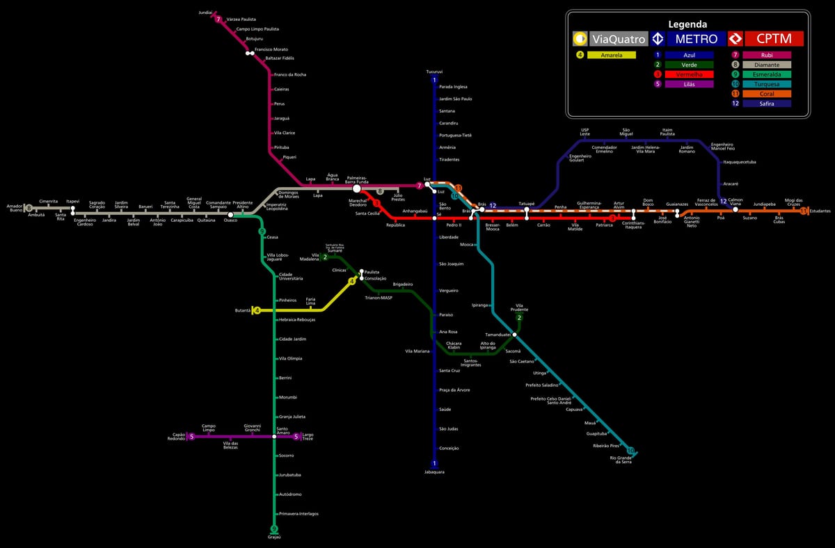 Kaart São Paulo CPTM metro