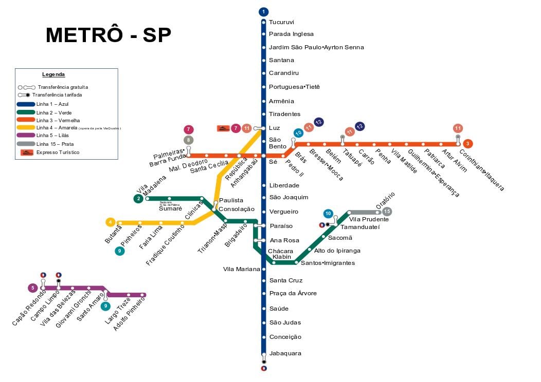 Kaart São Paulo metroo