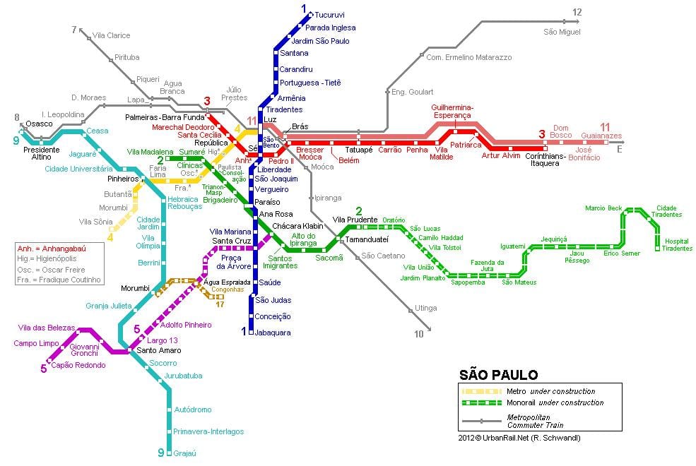 Kaart São Paulo monorelss