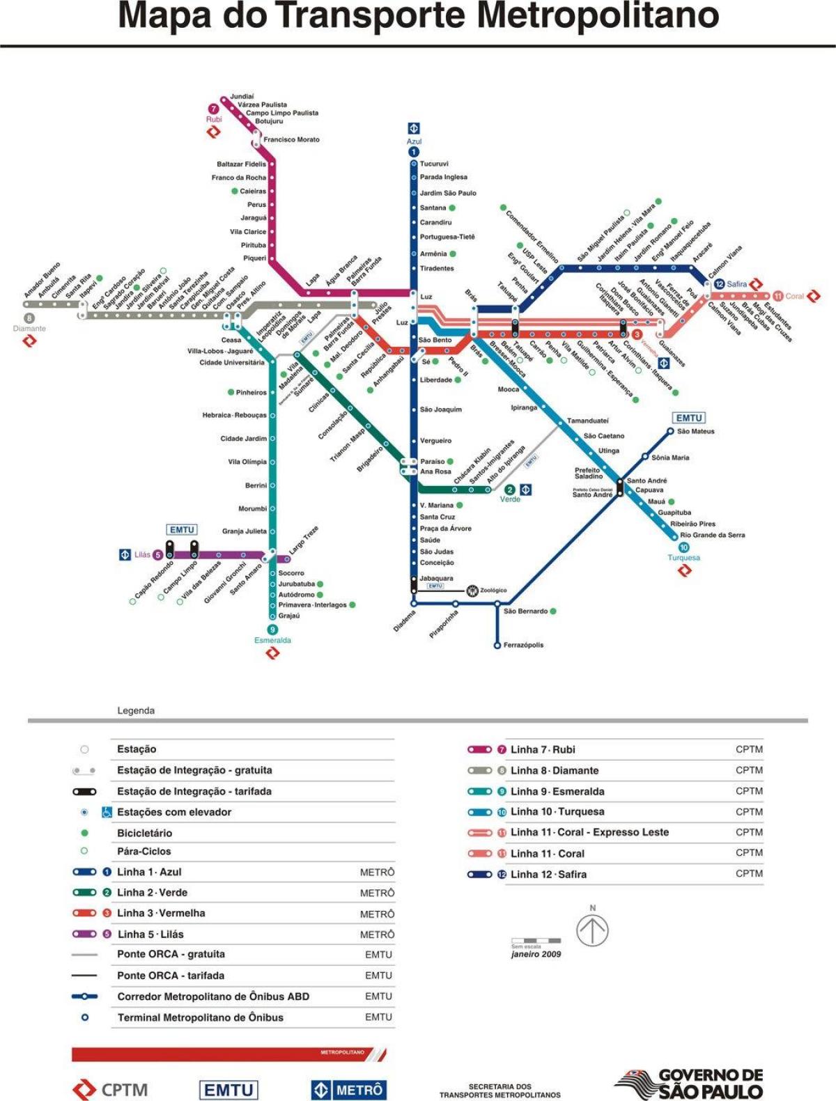 Kaart São Paulo CPTM transport
