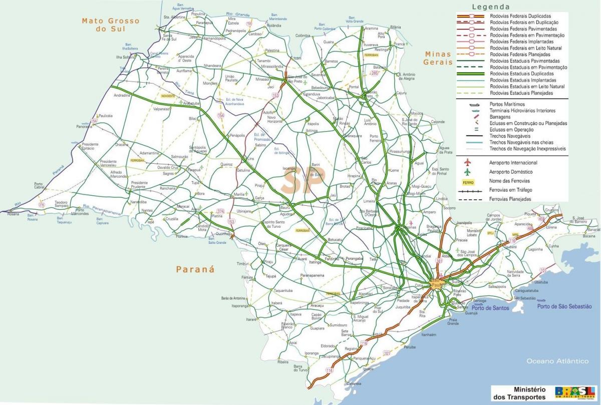 Kaart São Paulo maanteed