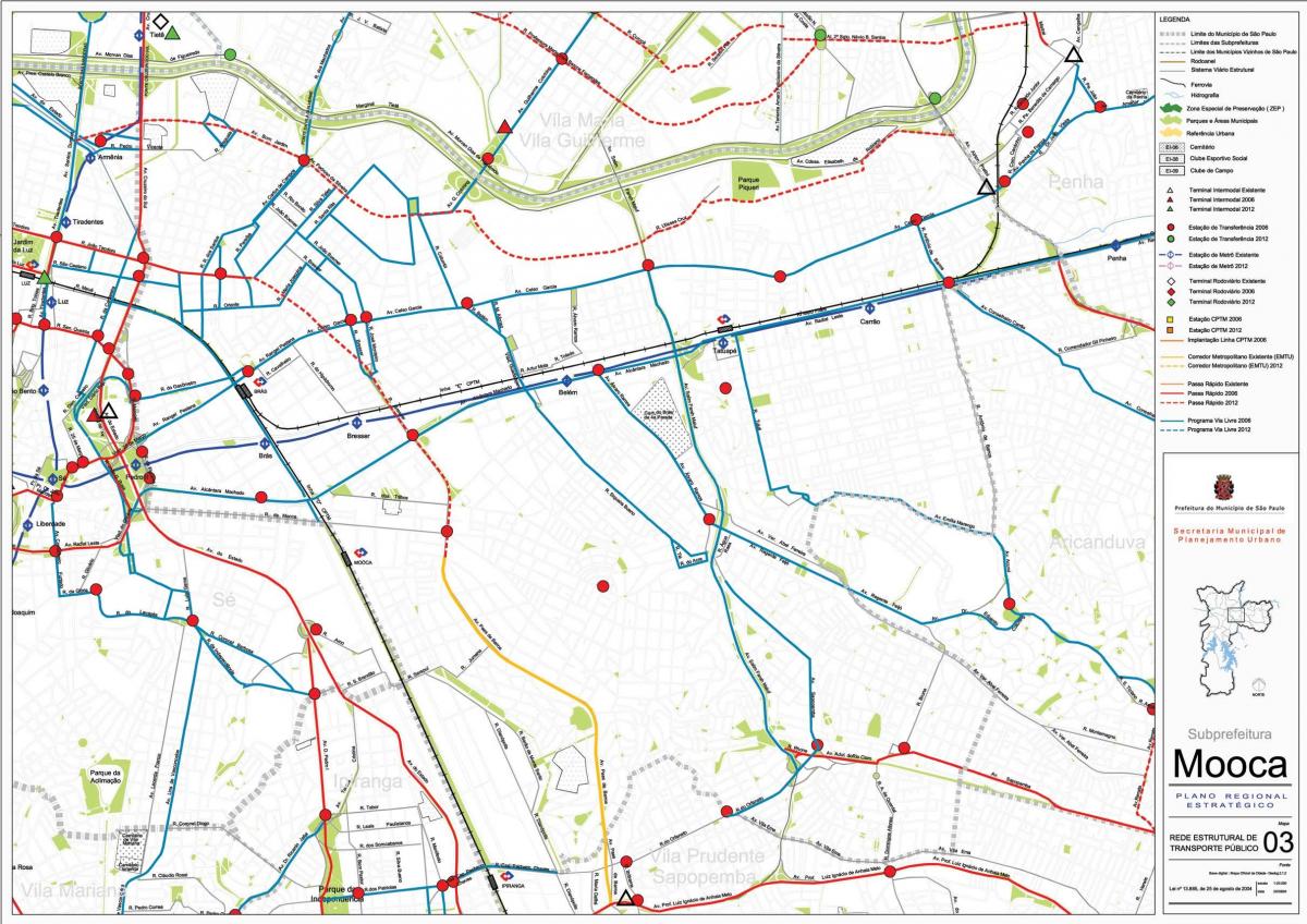 Kaart São Paulo Mooca - Avalik transport
