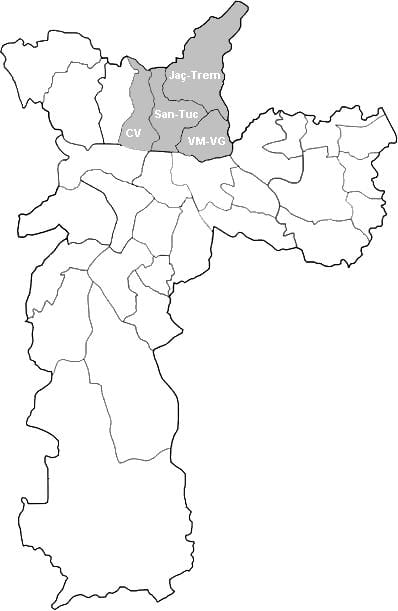 Kaart tsooni Nordeste São Paulo