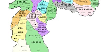 Kaart alam-prefektuurid São Paulo