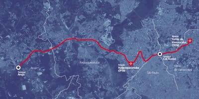 Kaart corredor BRT metropolitano Perimetral Alto Tietê