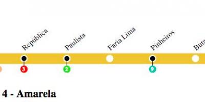 Kaart São Paulo metroo - Rida 4 - Kollane